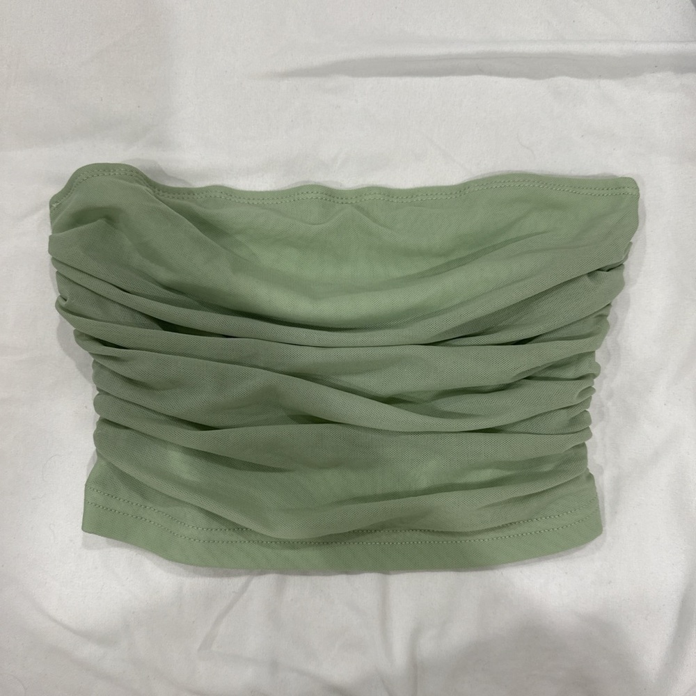 SHEIN Sage Green Ruched Tube Top